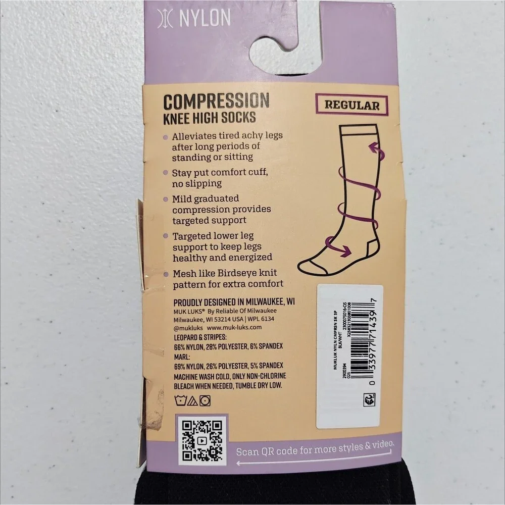 NEW Muk Luks Compression Socks 6 Pairs Knee-High Women 6-10 Black Leopard Nylon